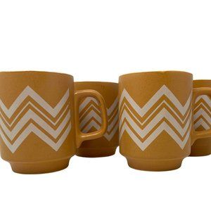 Vintage Ironstone Zig Zag Coffee Mugs Boho Retro 50s 60s 70s Chevron Yellow Gold